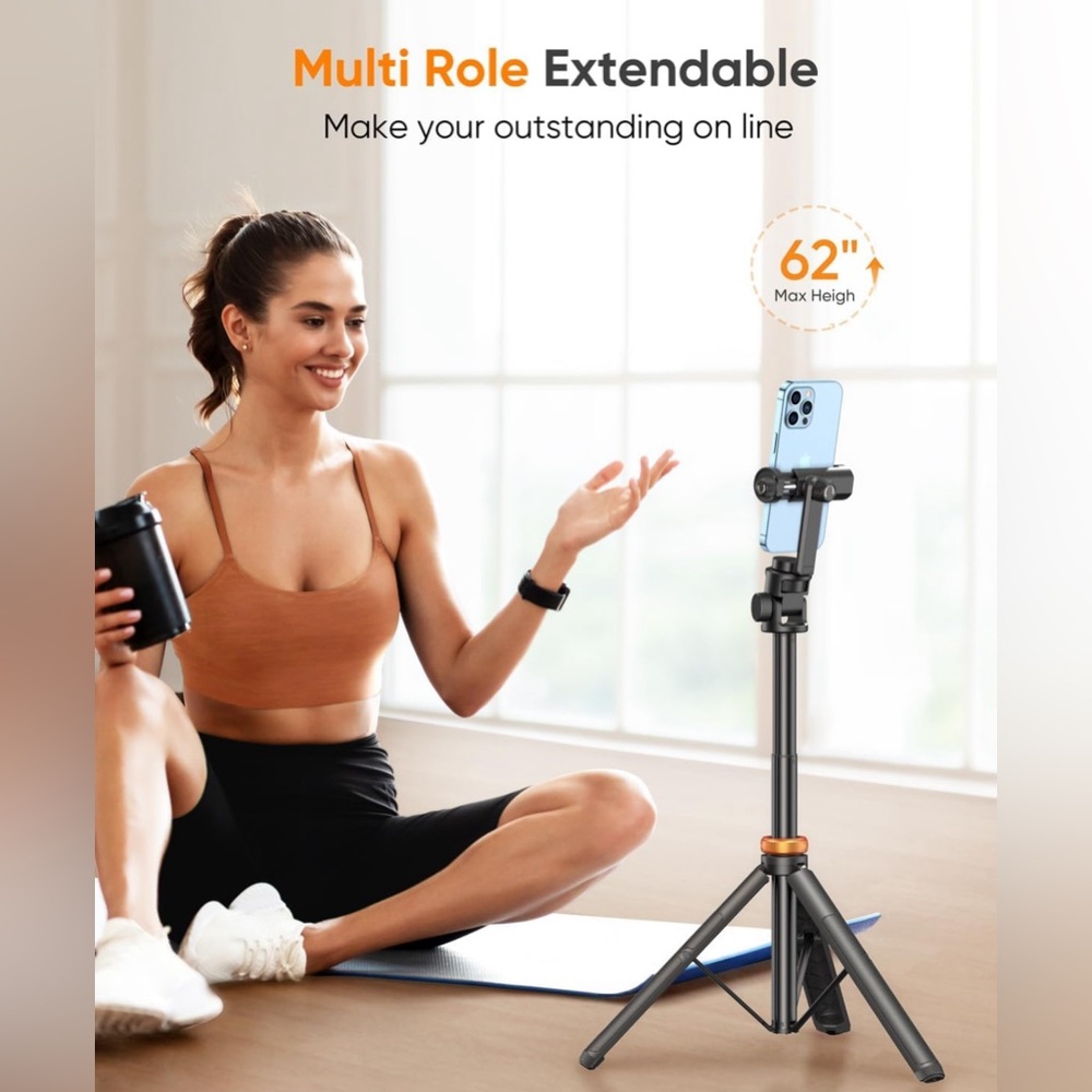 Newest iPhone Tripod Stand, EUCOS 62" Phone Tripod&Selfie Stick with Remote - Picture 3 of 4
